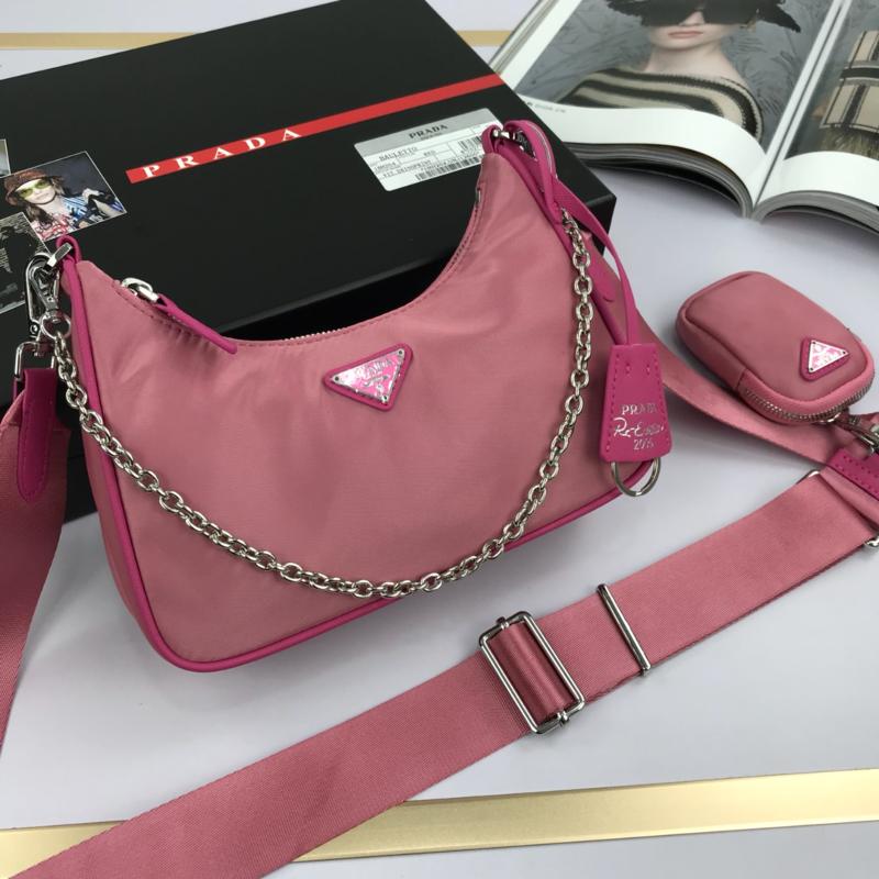 Prada 1BH204 nylon fabric with leather pink color